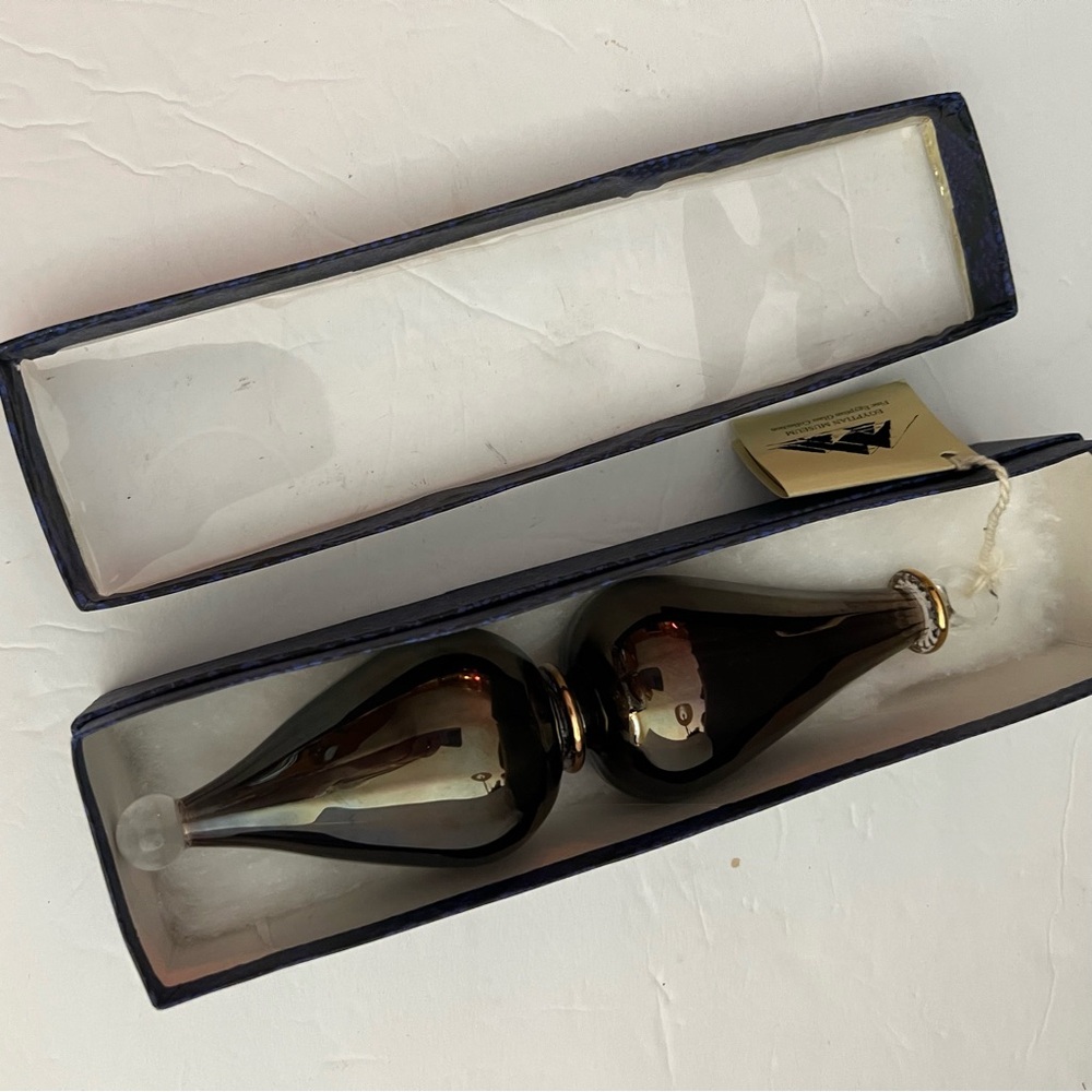 Egyptian Museum Dark Brown Glass Teardrop Christmas Ornaments 9,5” New
